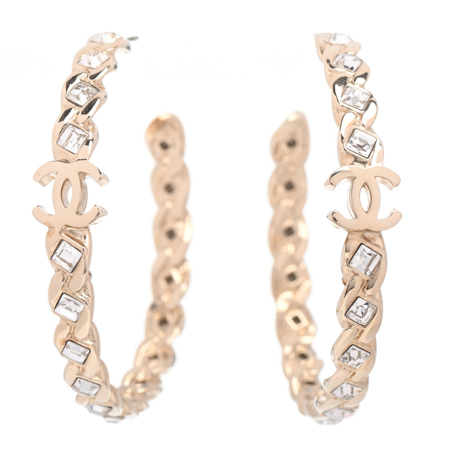 Chanel Crystal CC Hoop Earrings Gold 1 of 4