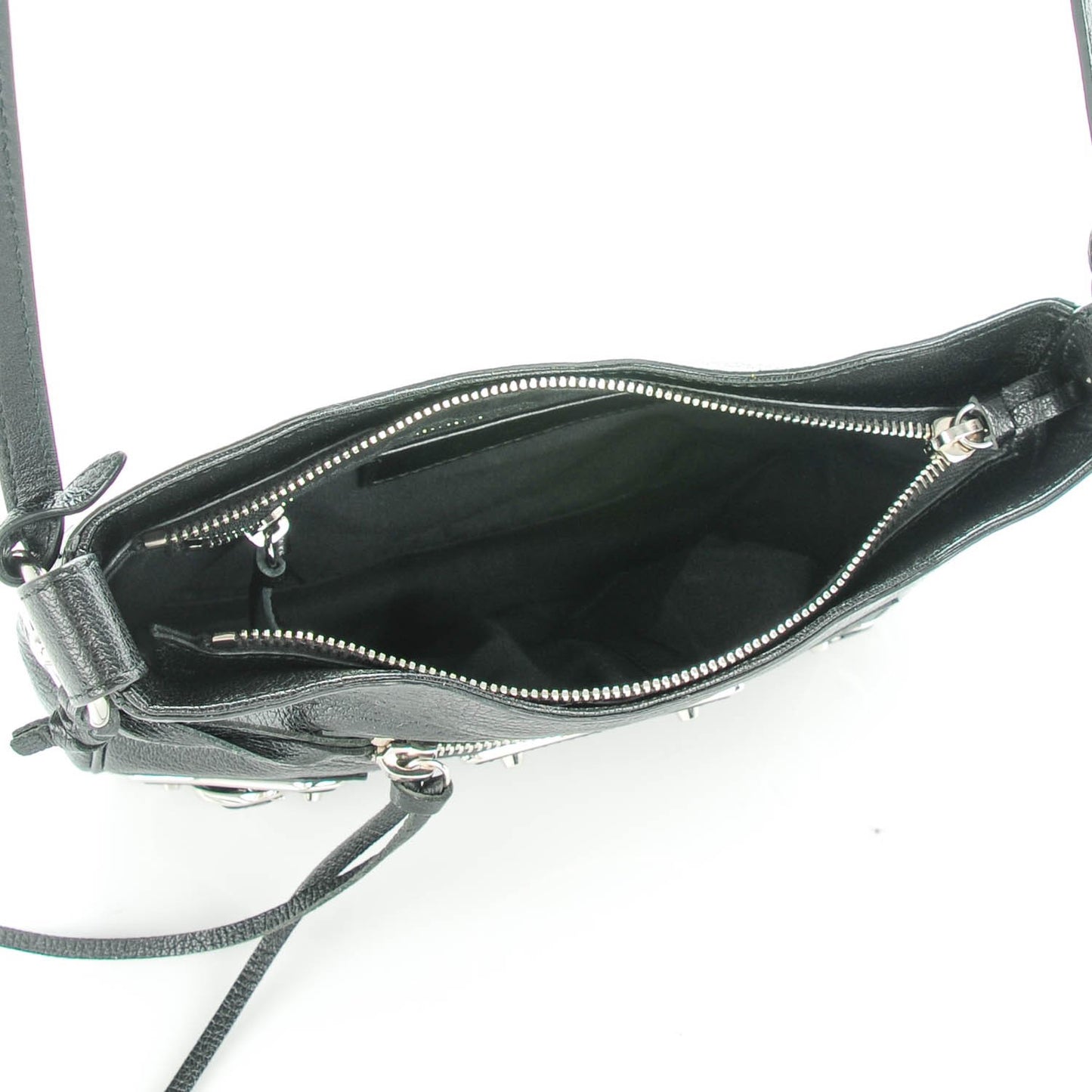 Chevre Silver Metallic Edge Hardware Hip Black