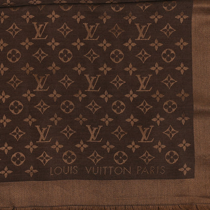 Louis Vuitton Silk Wool Monogram Denim Shawl Chocolate 2 of 3