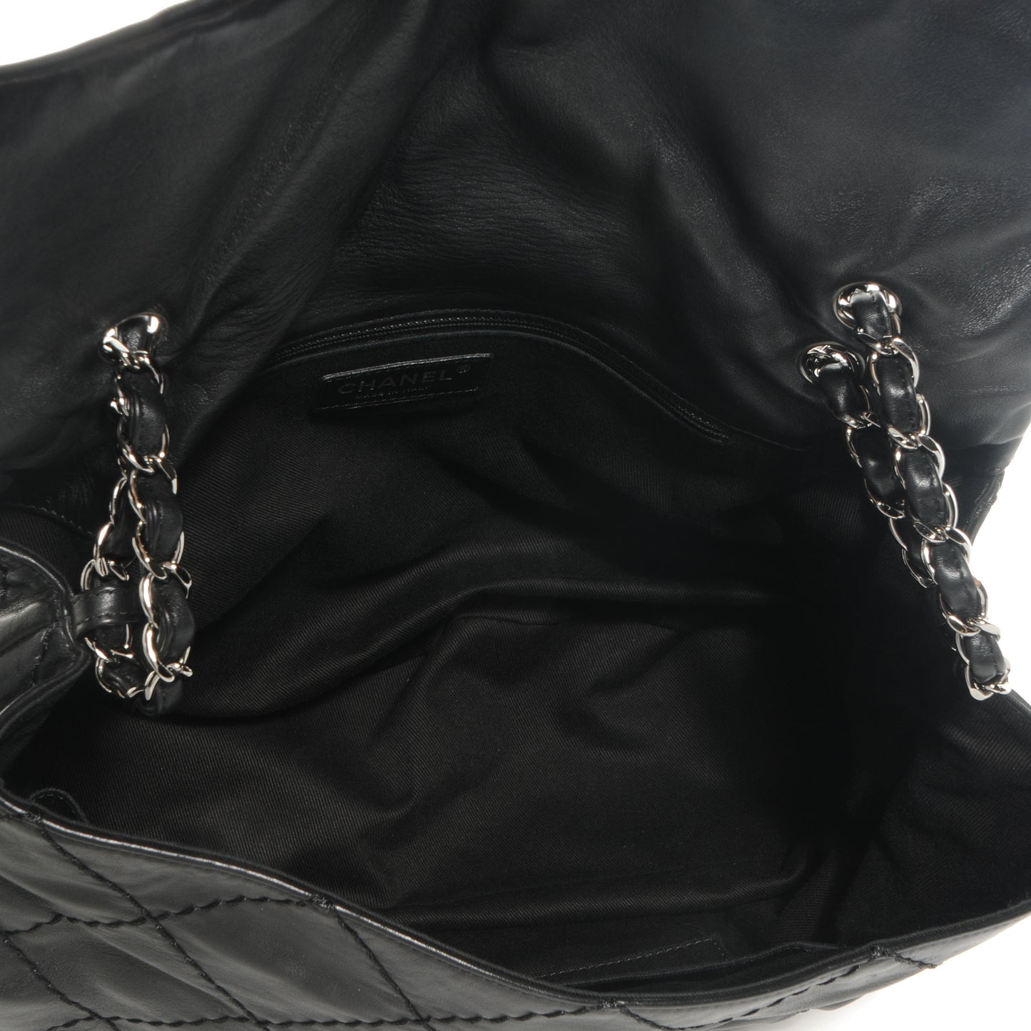 Calfskin Large Expandable Flap Bag Black
