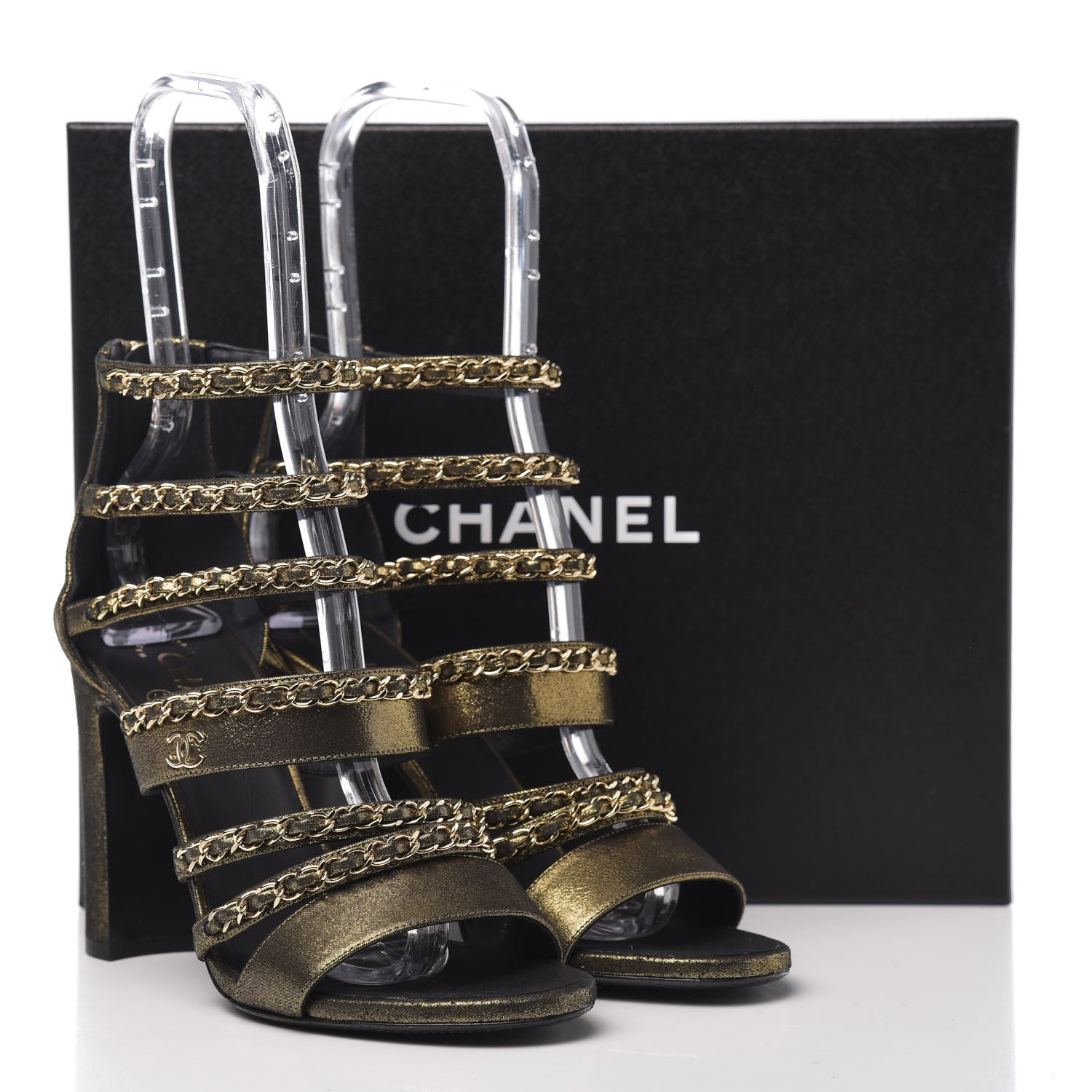 Chanel Metallic Fabric Gladiator Chain Sandals 39.5 Black Gold 8 of 8