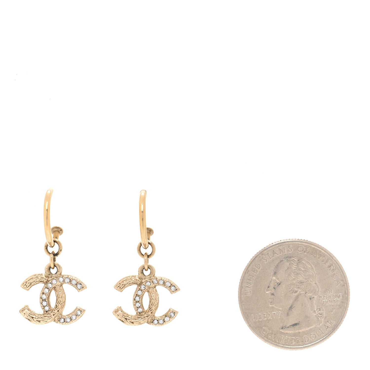 Chanel Crystal CC Drop Earrings Gold 2 of 4