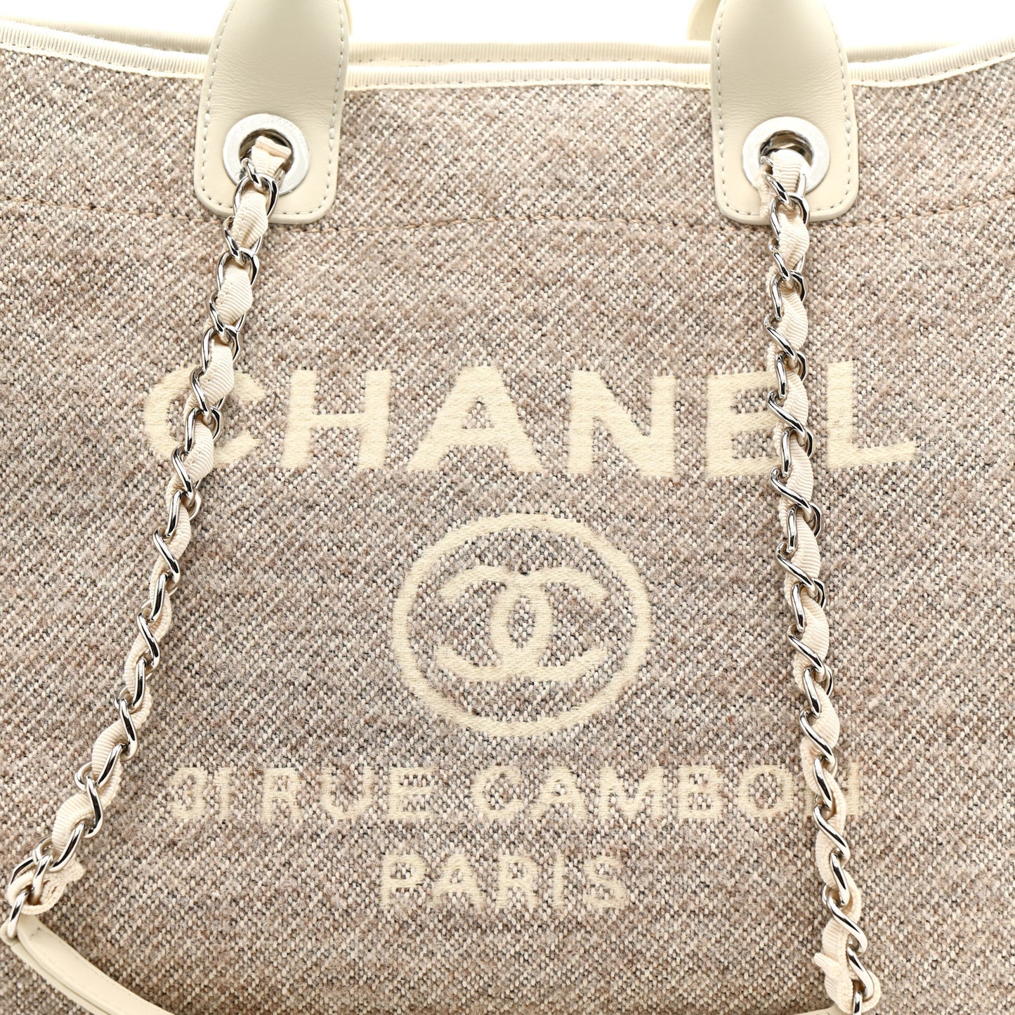 Mixed Fibers Calfskin Medium Deauville Tote Light Grey