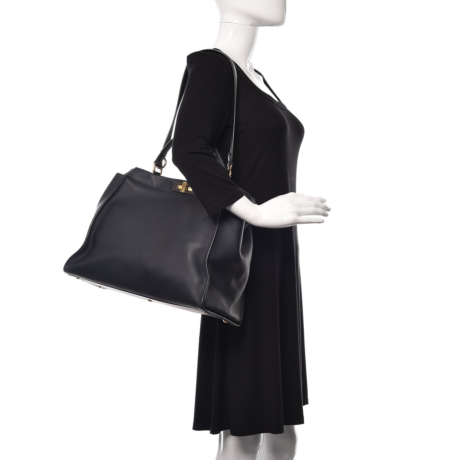 Fendi Vitello Dolce Marmol Large Peekaboo Iconic Satchel Blue Notte 2 of 14