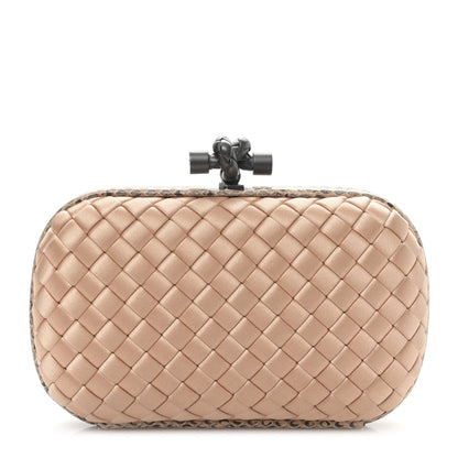 Bottega Veneta Satin Intreccio Impero Ayers Knot Clutch Flamingo 1 of 8
