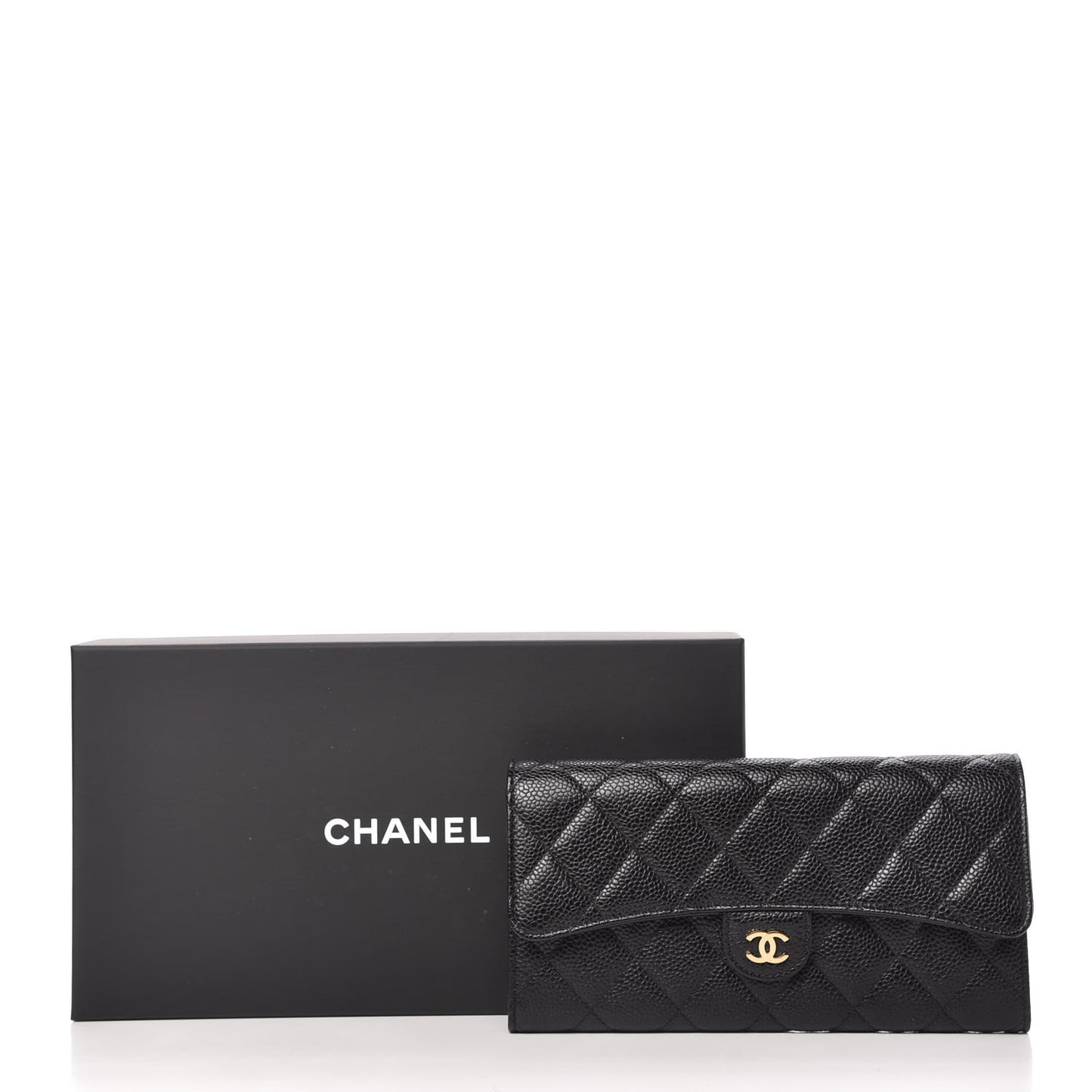 Caviar Quilted Large Gusset Flap Wallet Black