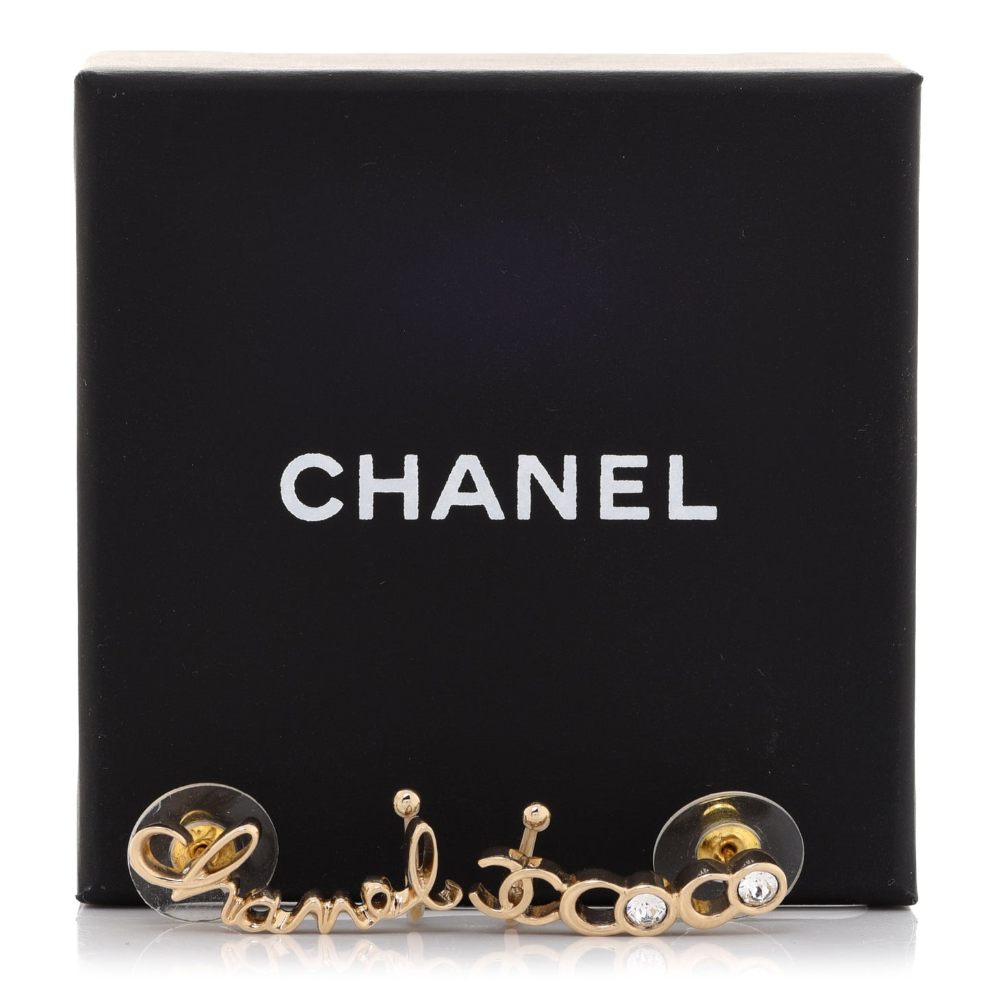 Metal Crystal Coco Script CC Climber Earrings Gold