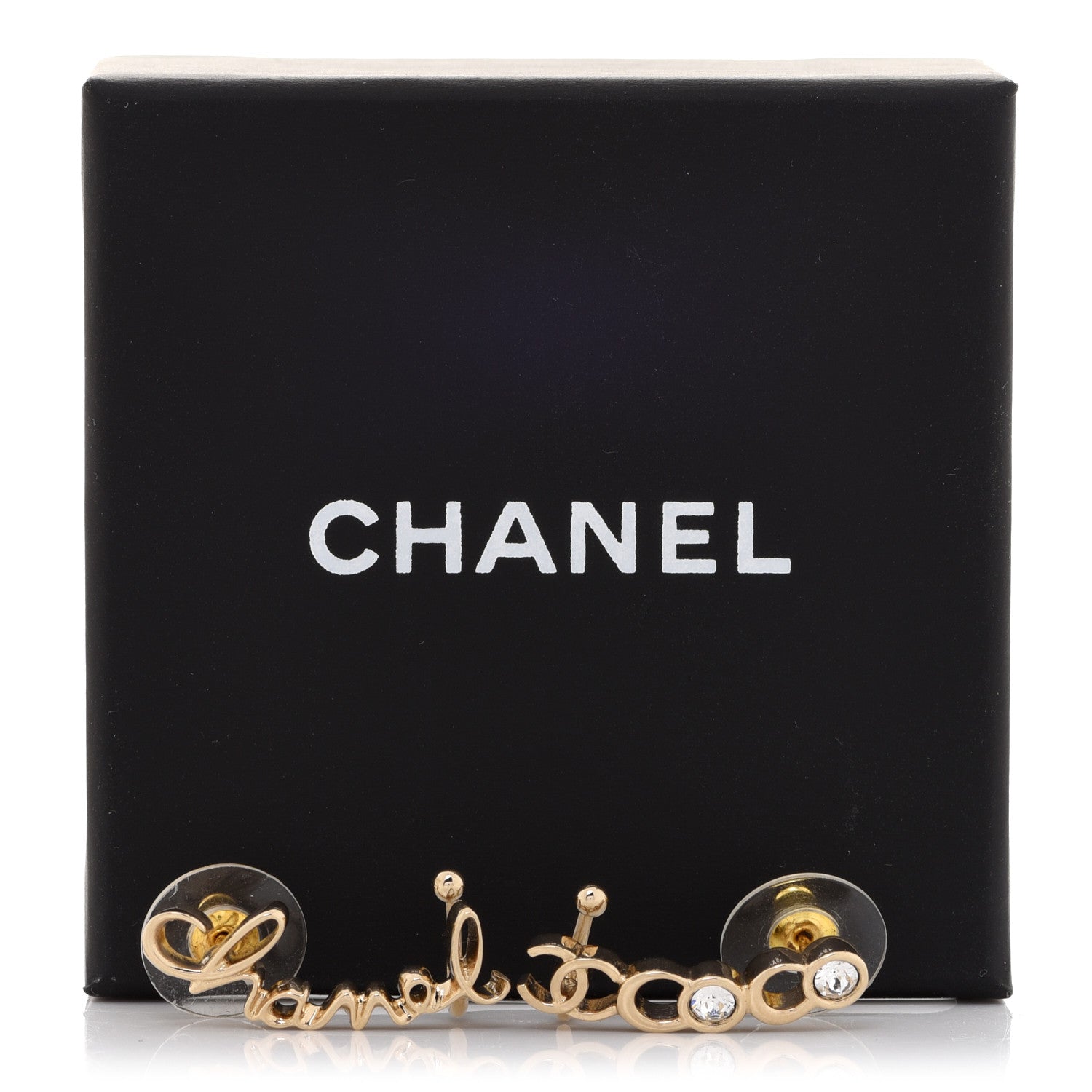 Chanel Metal Crystal Coco Script CC Climber Earrings Gold 5 of 5