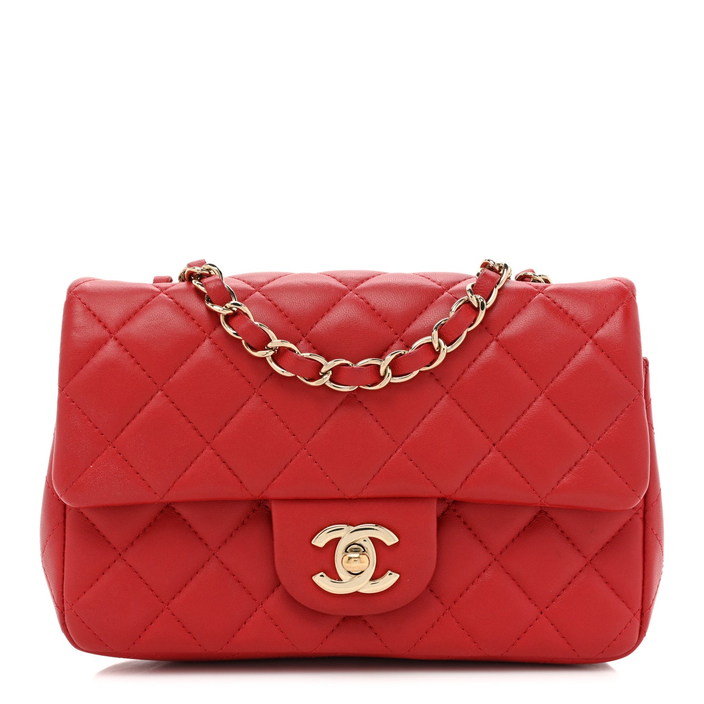 Lambskin Quilted Mini Rectangular Flap Red