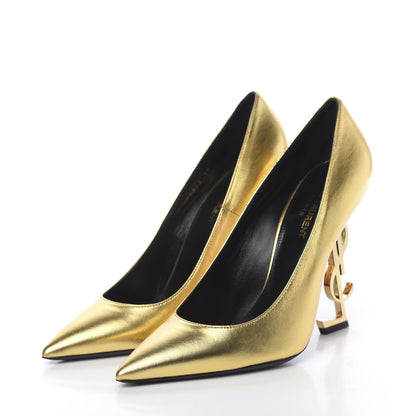 Saint Laurent Calfskin Opyum 100 Pumps 39 Gold 3 of 9