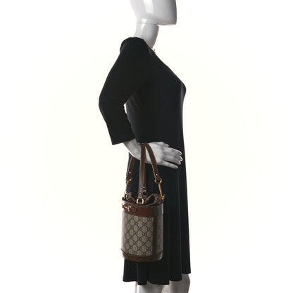 Gucci GG Supreme Monogram Azalea Sakai Calfskin Small Horsebit 1955 Drawstring Bucket Bag Beige Ebony Brown Sugar 2 of 10