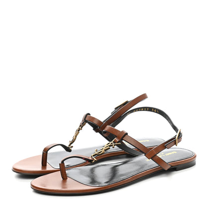 Saint Laurent Calfskin Cassandra Monogram Sandals 36.5 Brown 3 of 8