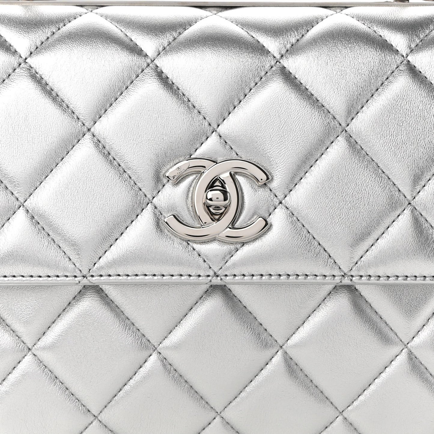 Metallic Lambskin Quilted Small Trendy CC Flap Dual Handle Bag Silver