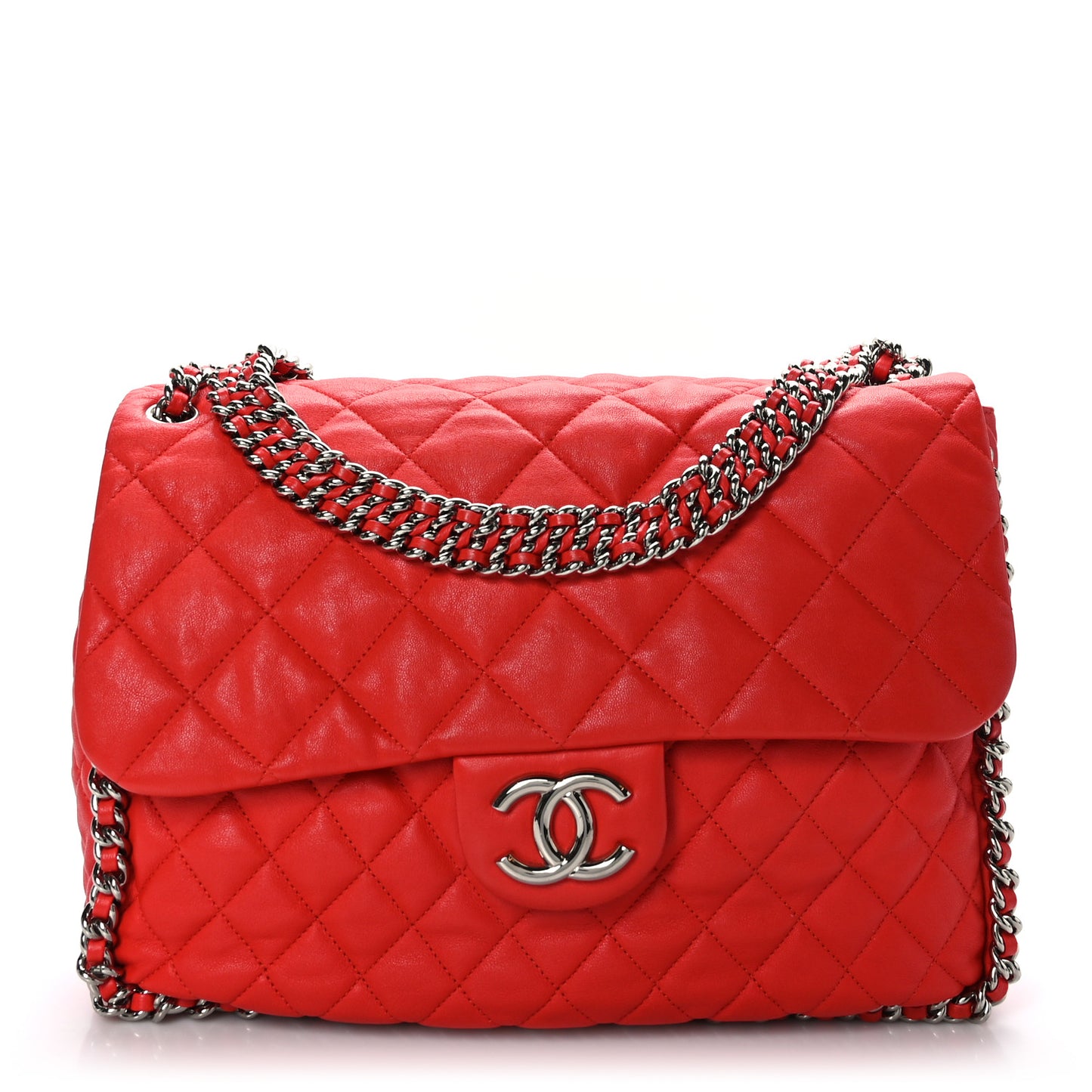 Washed Lambskin Quilted Maxi Chain Around Flap Red