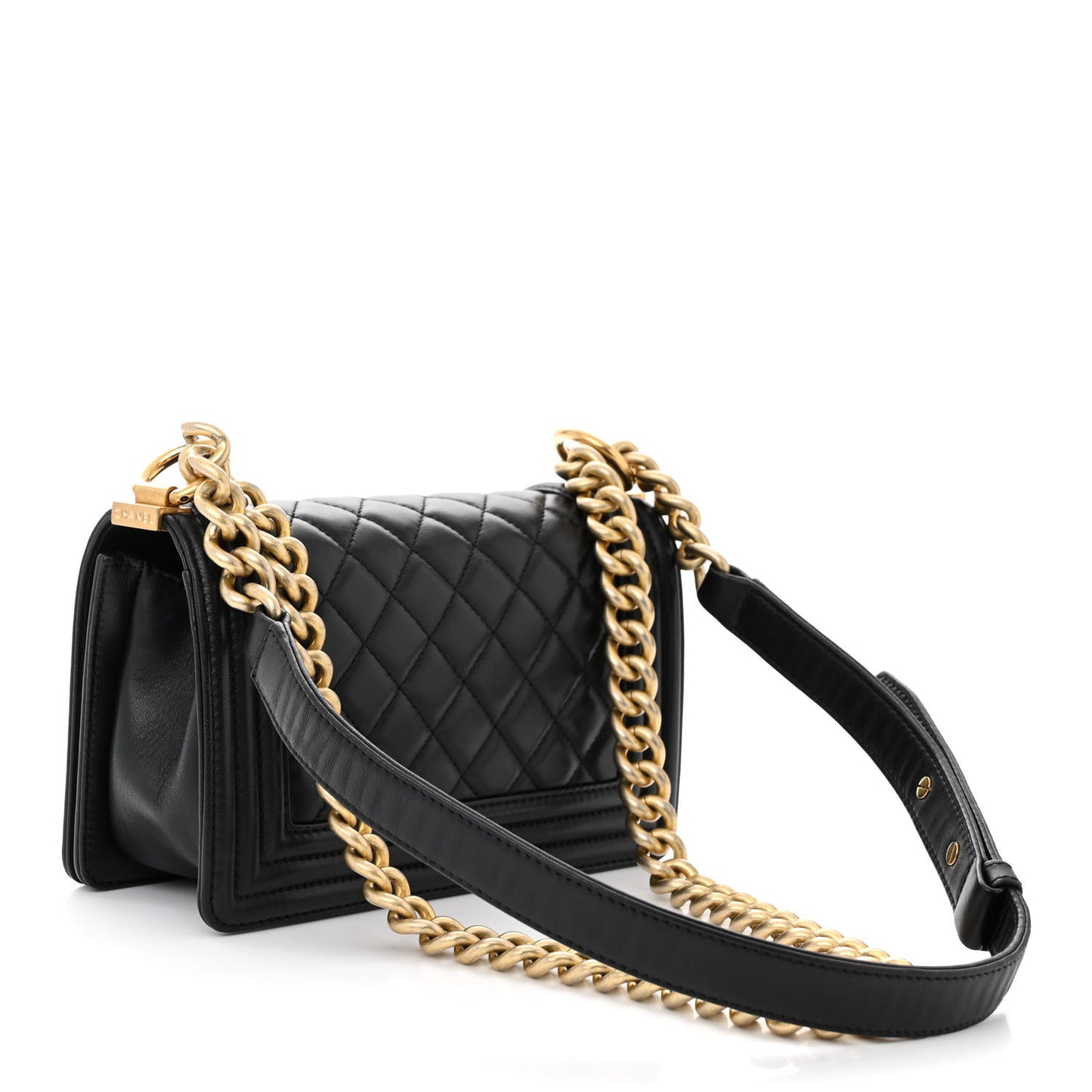 Lambskin Quilted Small Boy Flap Black