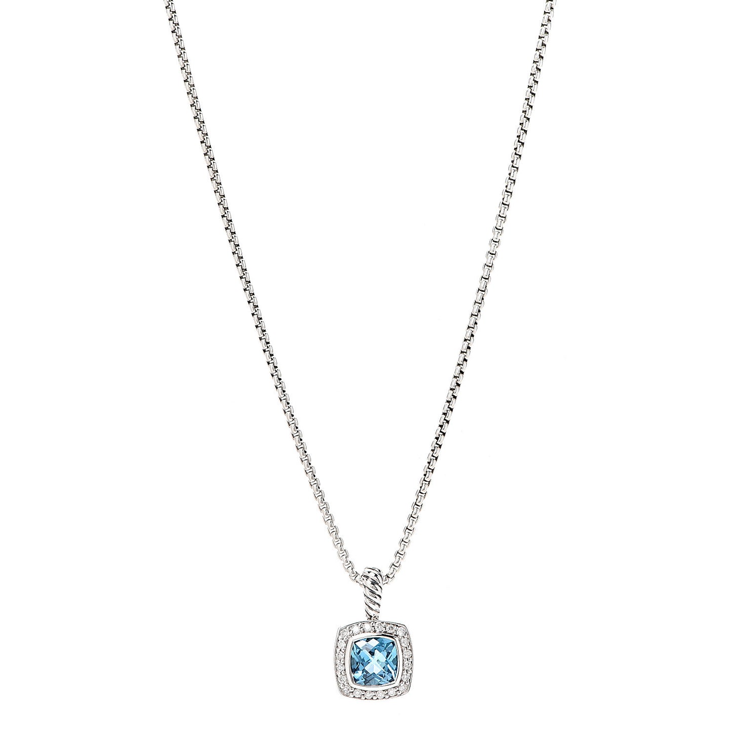 Sterling Silver Diamond Blue Topaz 7mm Petite Albion Pendant Necklace