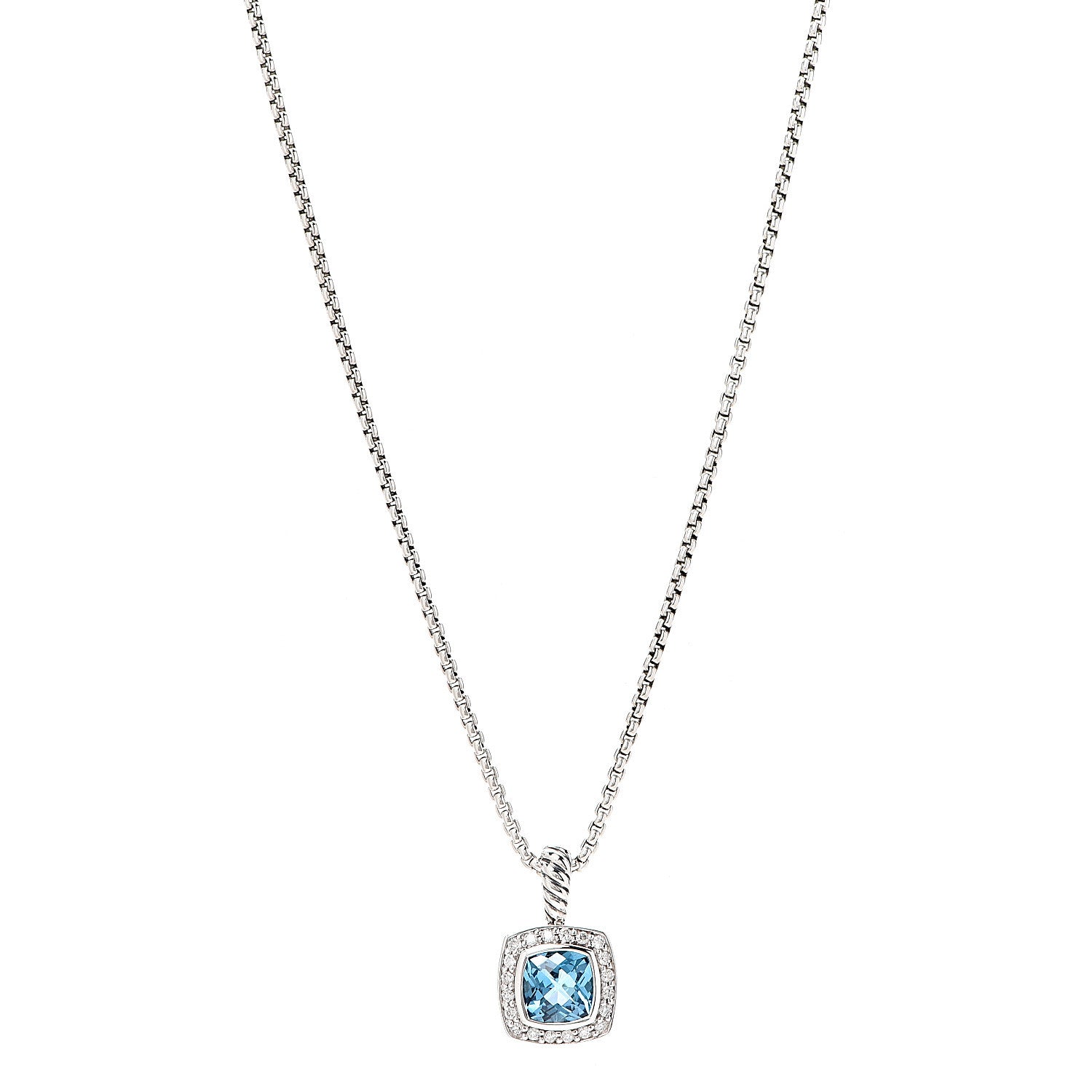 David Yurman Sterling Silver Diamond Blue Topaz 7mm Petite Albion Pendant Necklace 1 of 5