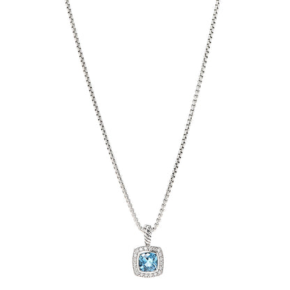 David Yurman Sterling Silver Diamond Blue Topaz 7mm Petite Albion Pendant Necklace 1 of 5