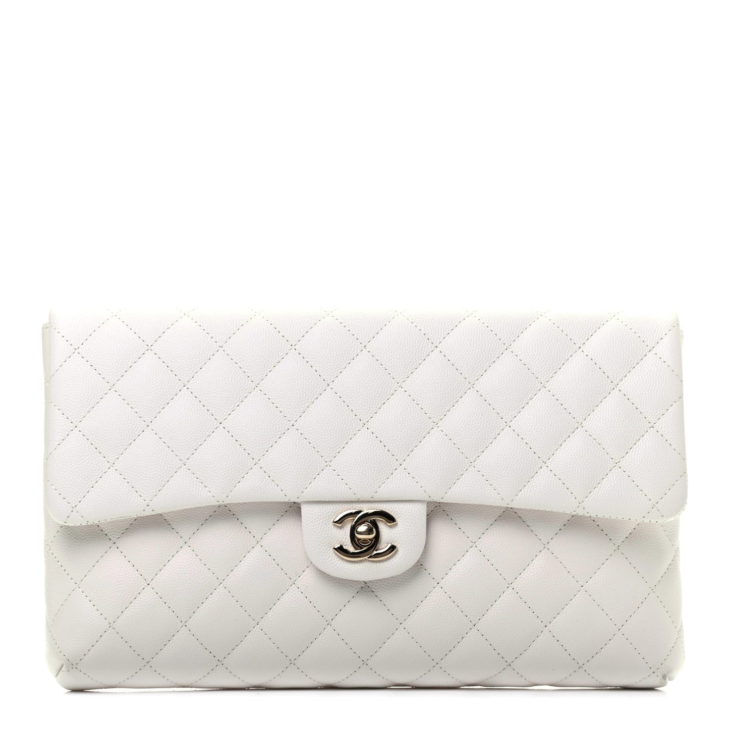 Caviar Quilted Flap Clutch White
