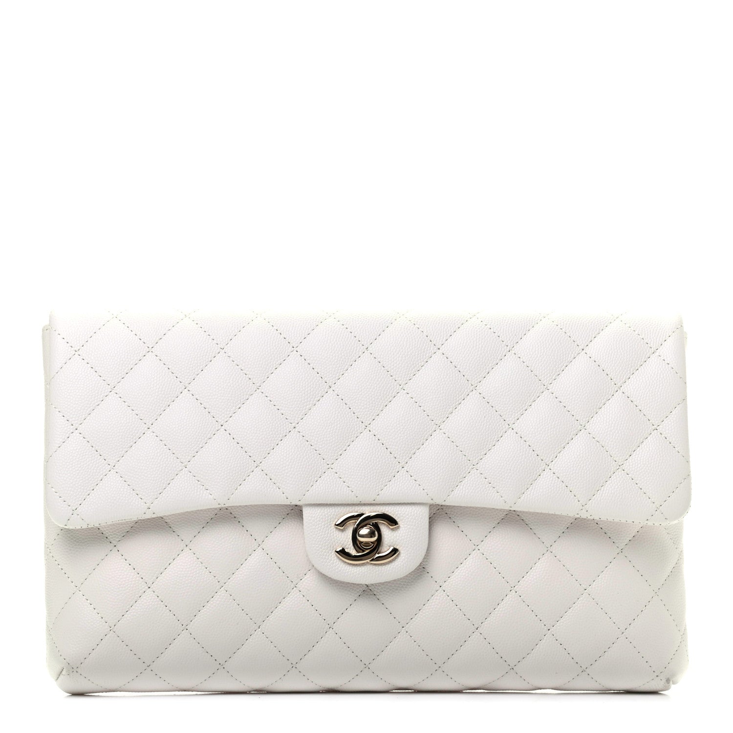 Chanel Caviar Quilted Flap Clutch White 1 of 8