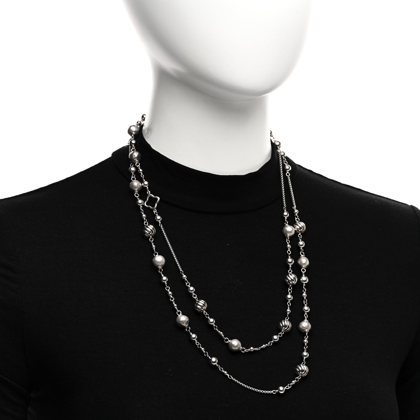 Sterling Silver Quatrefoil Bead Chain Necklace