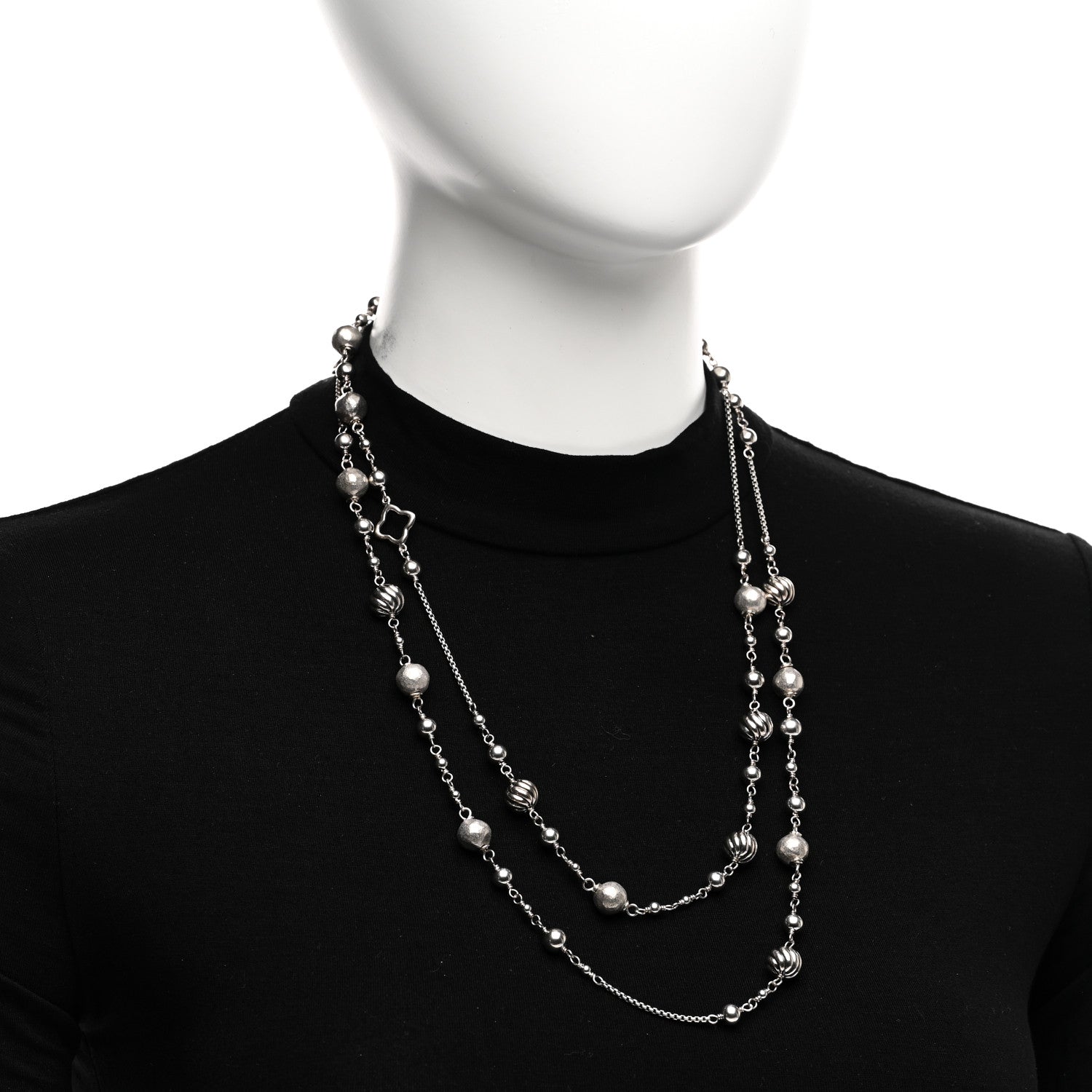 David Yurman Sterling Silver Quatrefoil Bead Chain Necklace 2 of 4