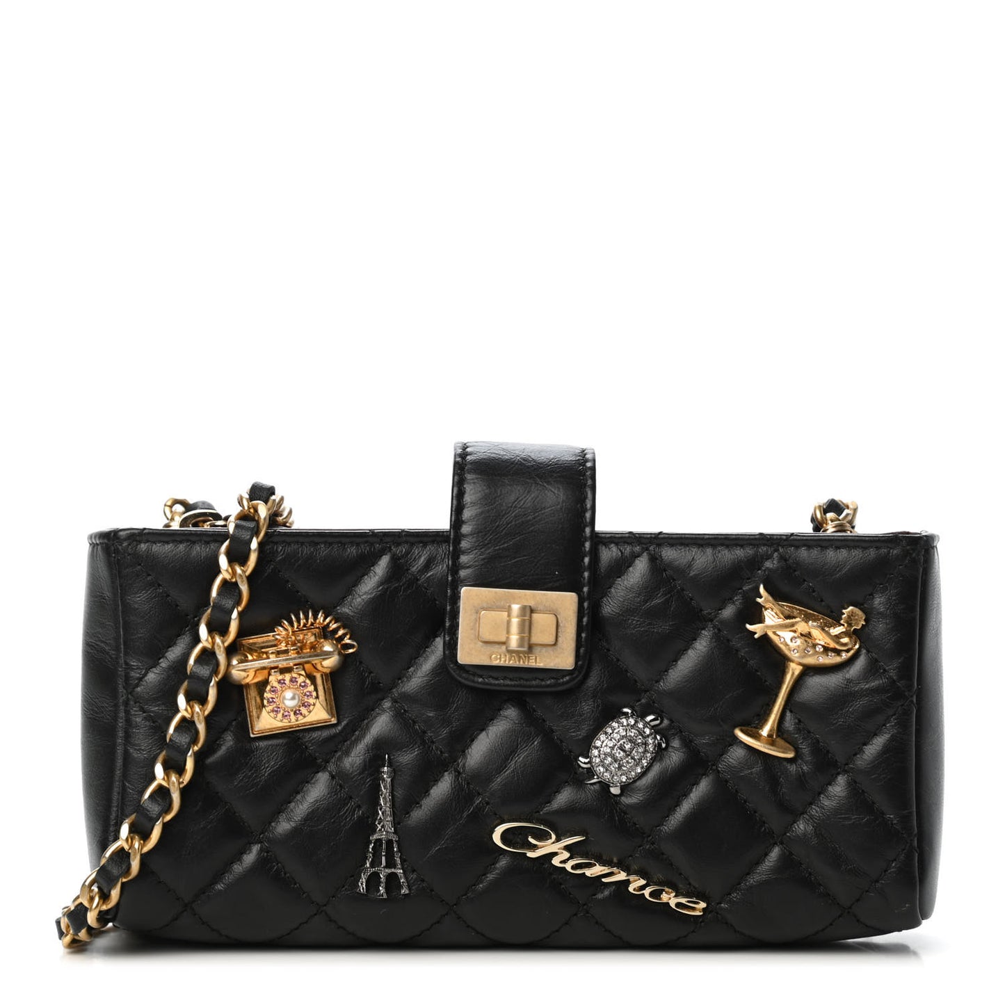 Aged Calfskin Lucky Charms 2.55 Reissue Mini Clutch With Chain Black