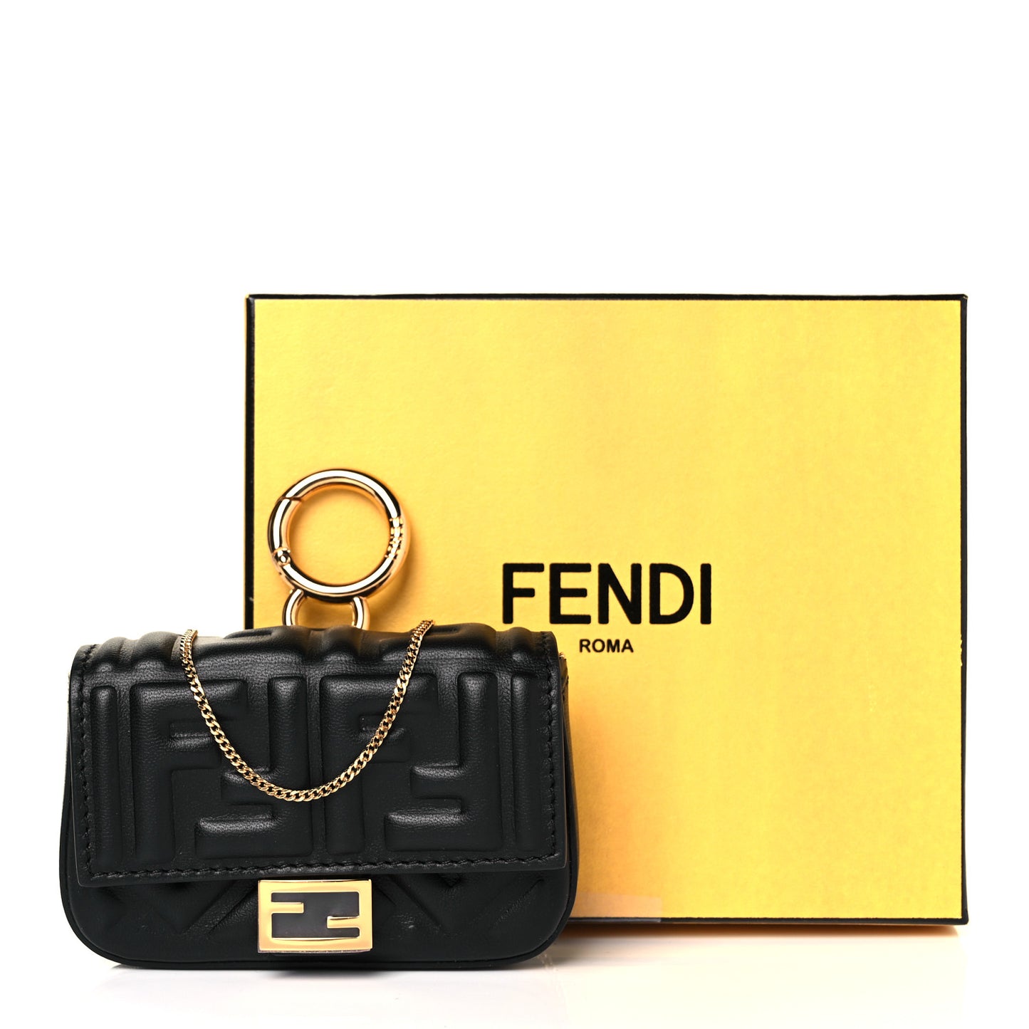 Nappa Matisse FF Embossed Nano Baguette Charm Black