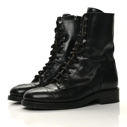 Chanel Calfskin Lace Up Combat Boots 41 Black 3 of 8