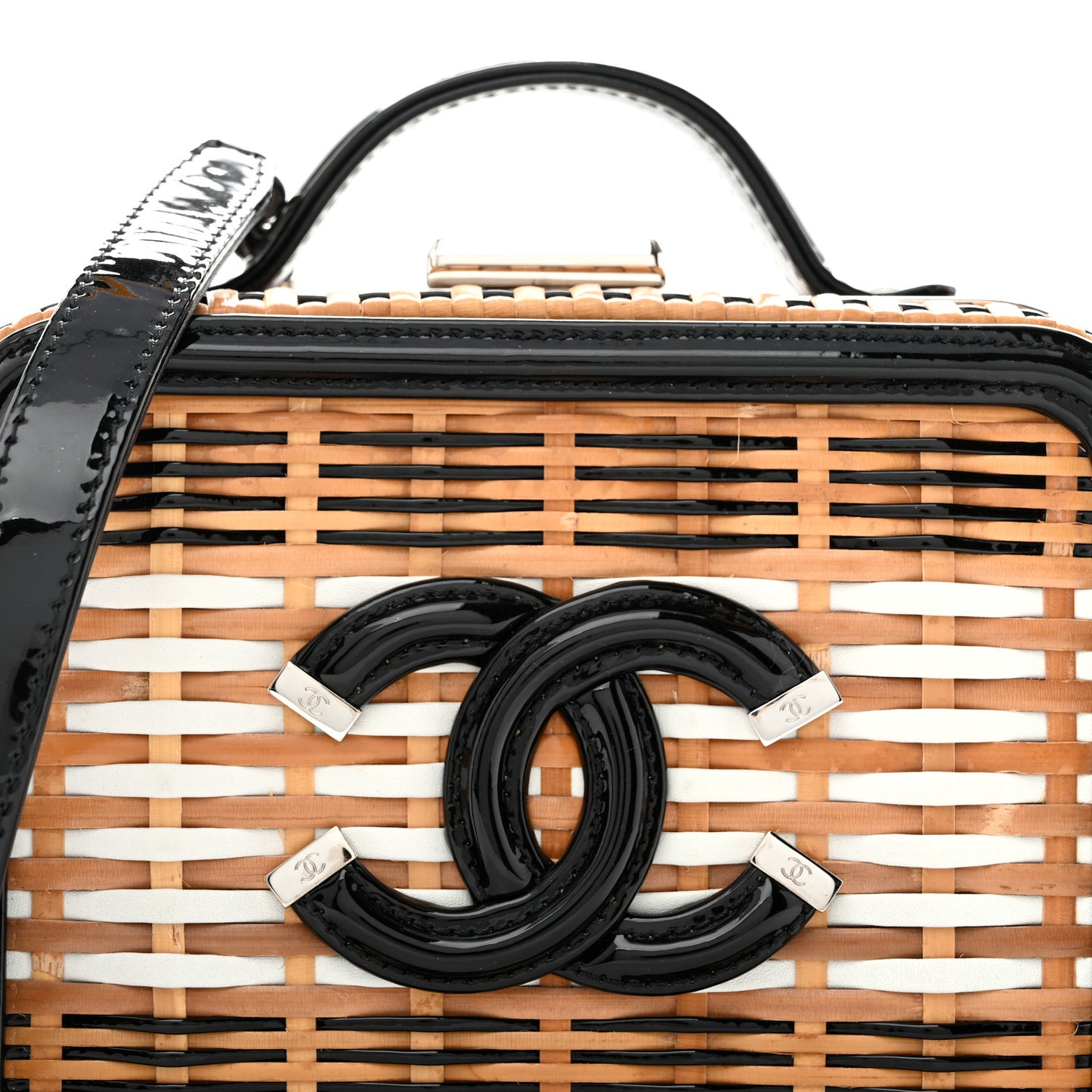 Raffia Patent Small CC Filigree Vanity Case Black