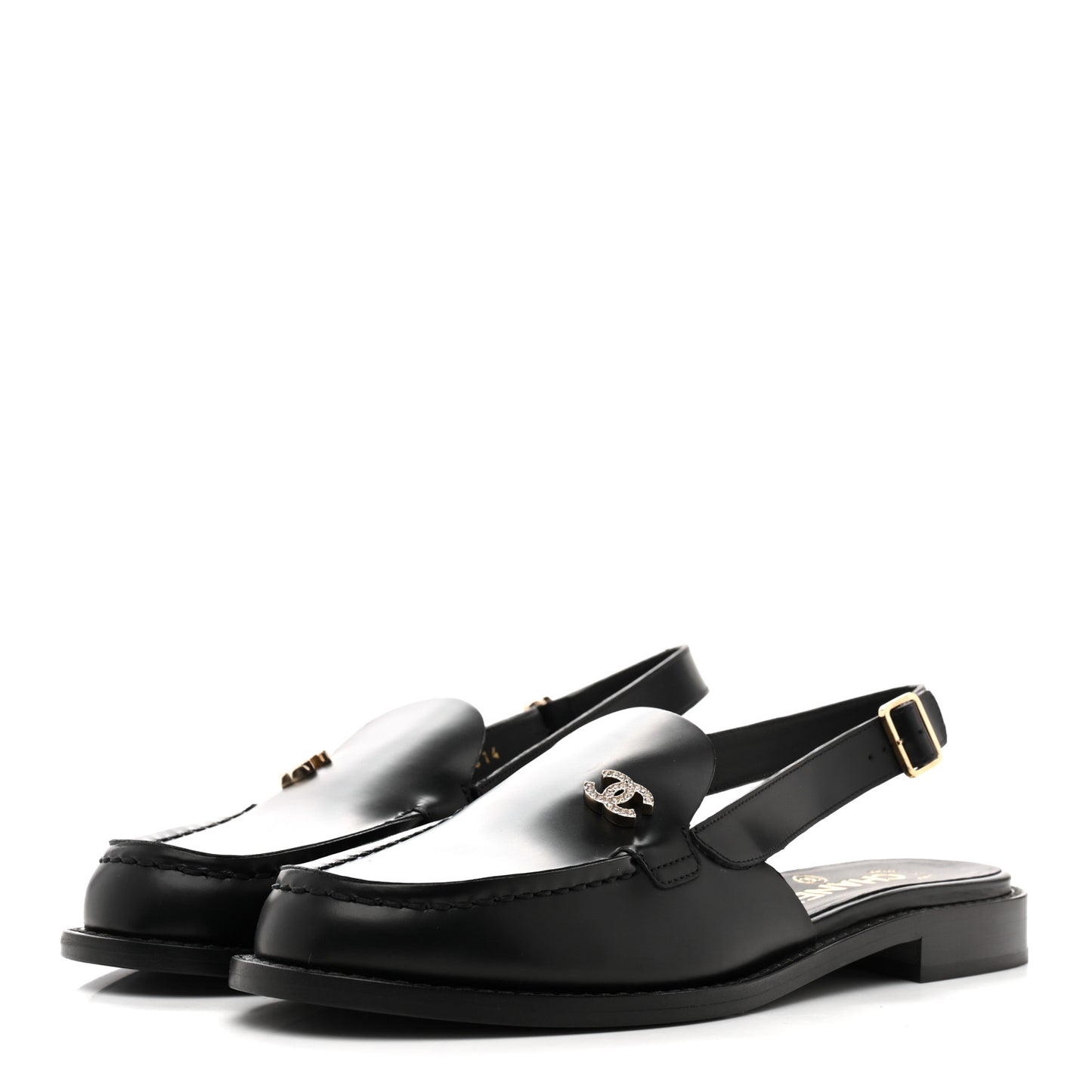 Calfskin Crystal Slingback Loafers 37 Black