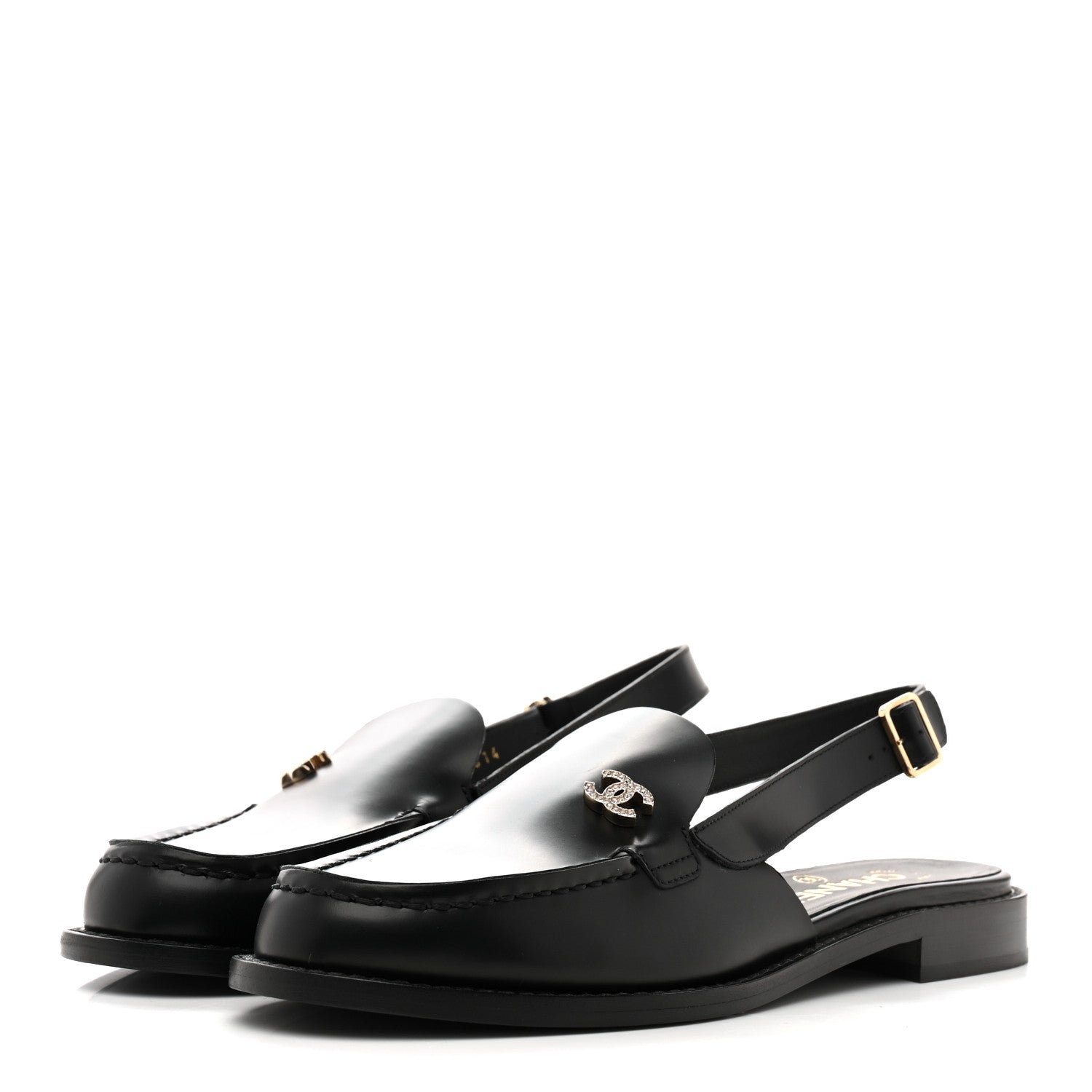 Chanel Calfskin Crystal Slingback Loafers 37 Black 4 of 10