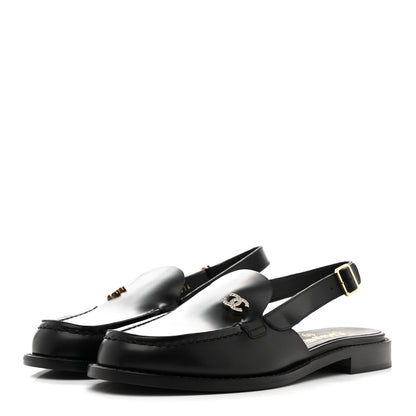 Chanel Calfskin Crystal Slingback Loafers 37 Black 4 of 10