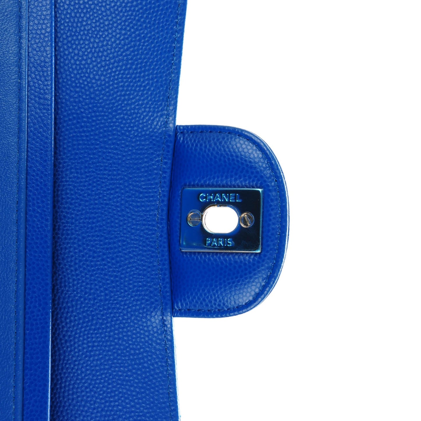 Caviar Chevron Quilted Medium Double Flap Bright Blue