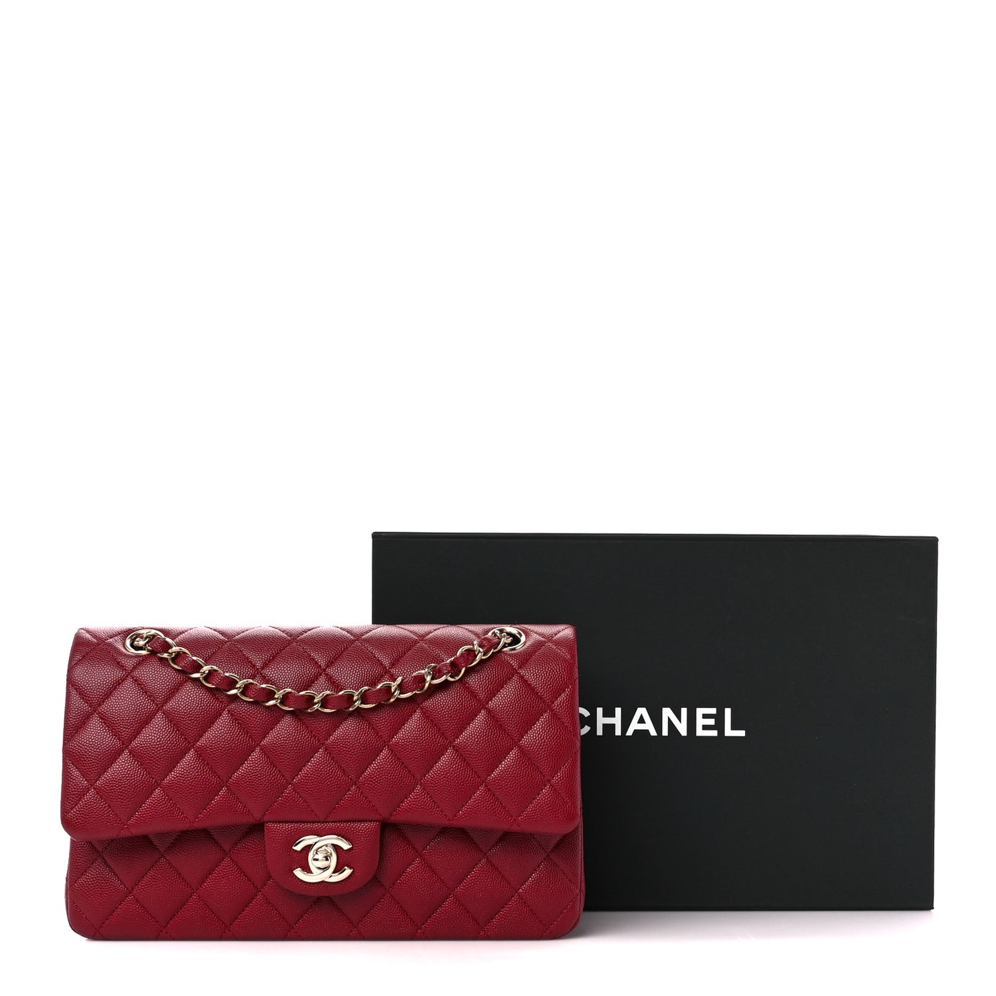 Caviar Quilted Medium Double Flap Dark Red