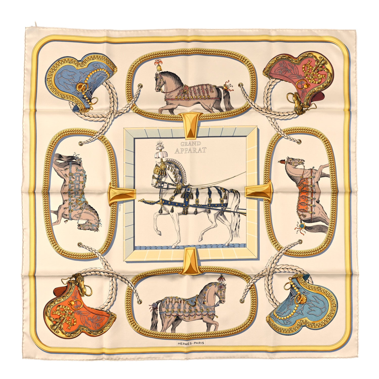 Hermes Silk Grand Apparat Forever Scarf 90 Creme Gold Multicolore 1 of 3