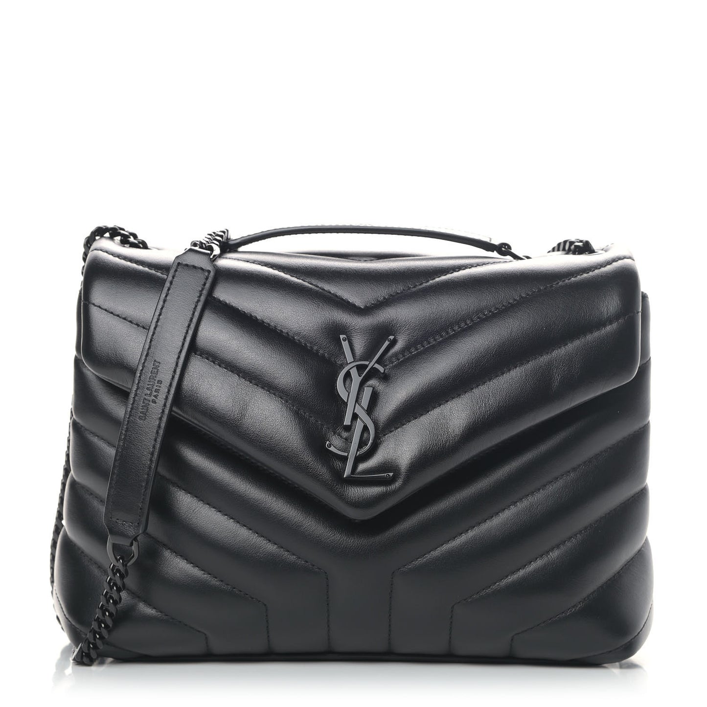 Calfskin Y Quilted Monogram Small Loulou Chain Satchel Black