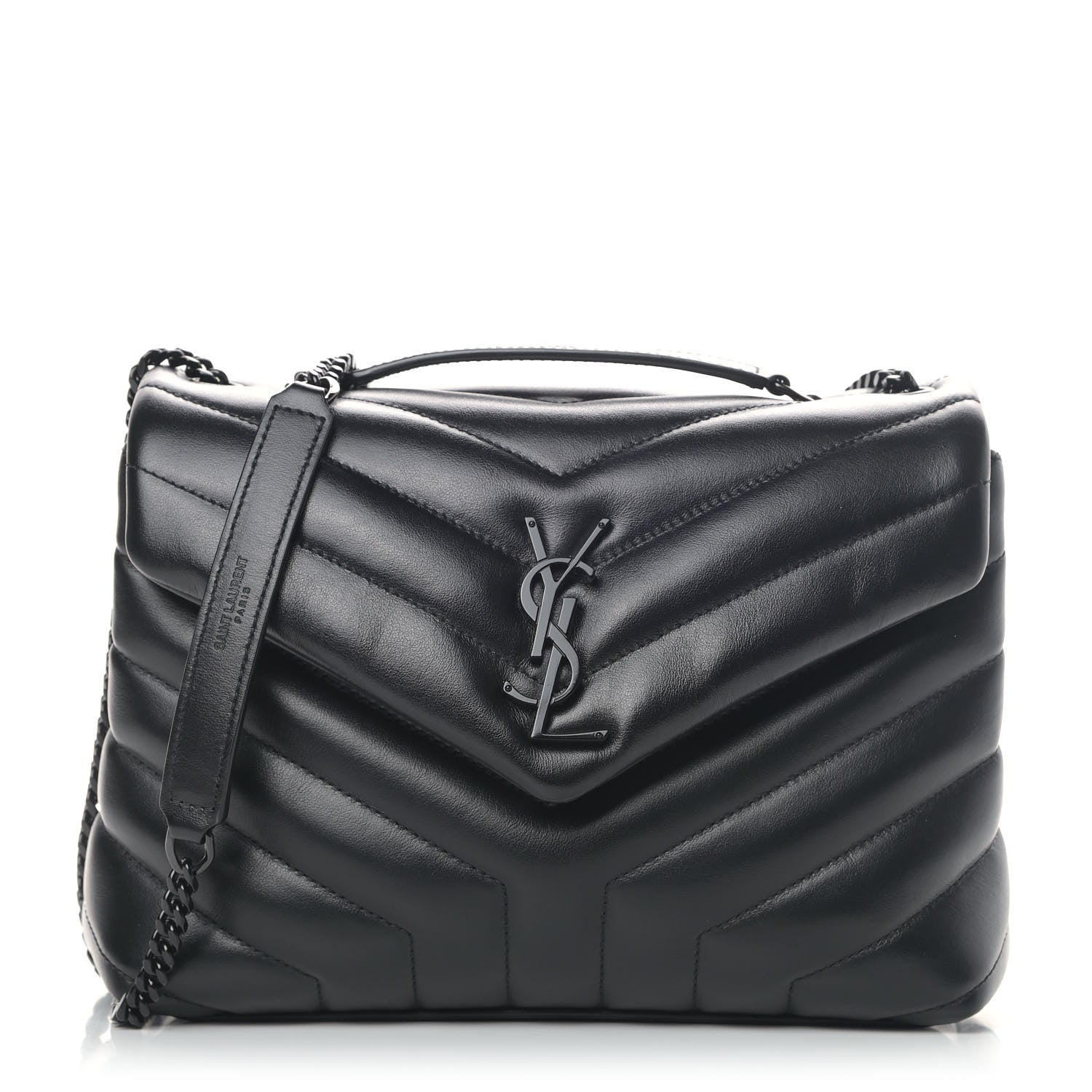 Saint Laurent Calfskin Y Quilted Monogram Small Loulou Chain Satchel Black 1 of 5