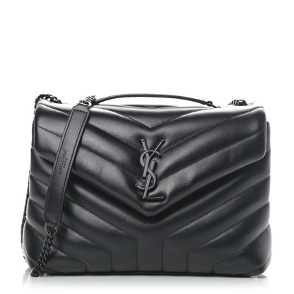 Saint Laurent Calfskin Y Quilted Monogram Small Loulou Chain Satchel Black 1 of 5