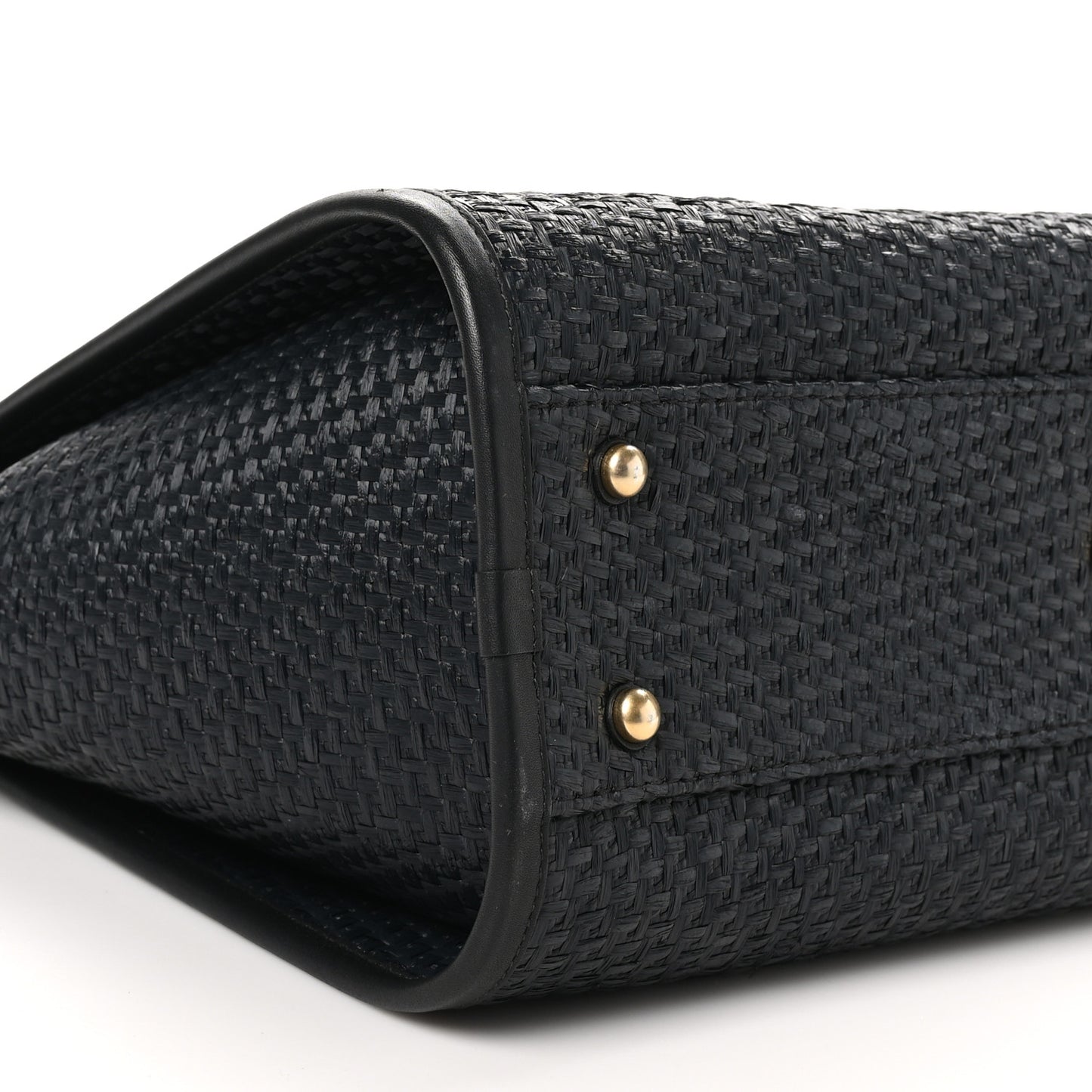 Straw Raffia Calfskin Chain Small Deauville Tote Black