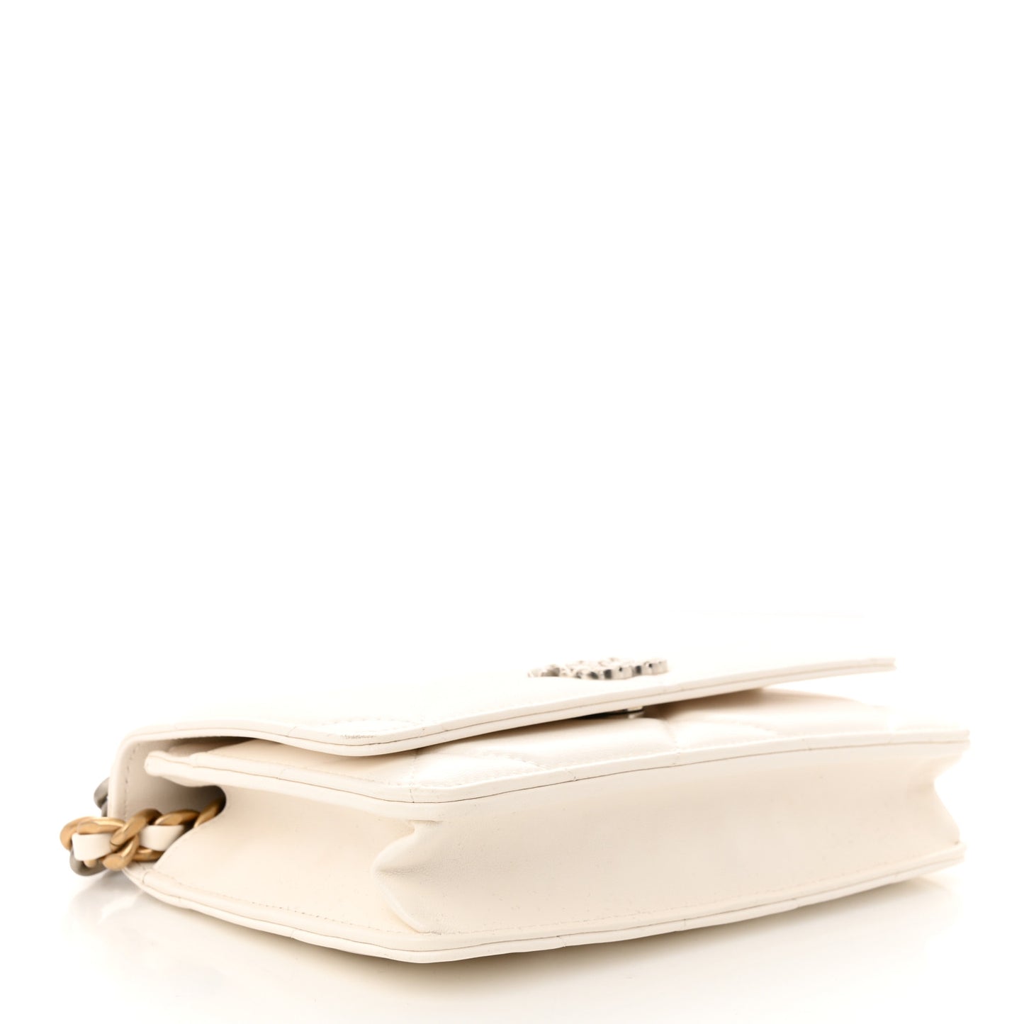 Lambskin Quilted Chanel 19 Wallet On Chain WOC White