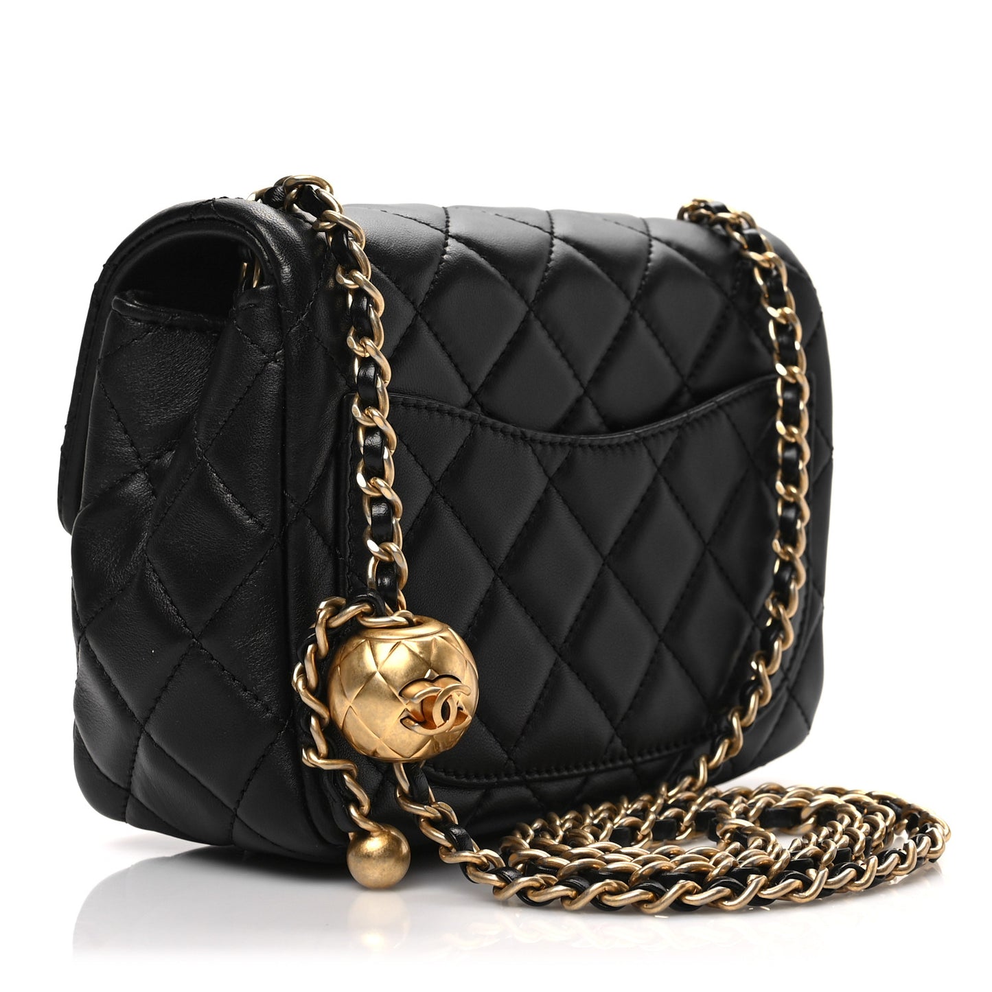 Lambskin Quilted Mini Pearl Crush Flap Black