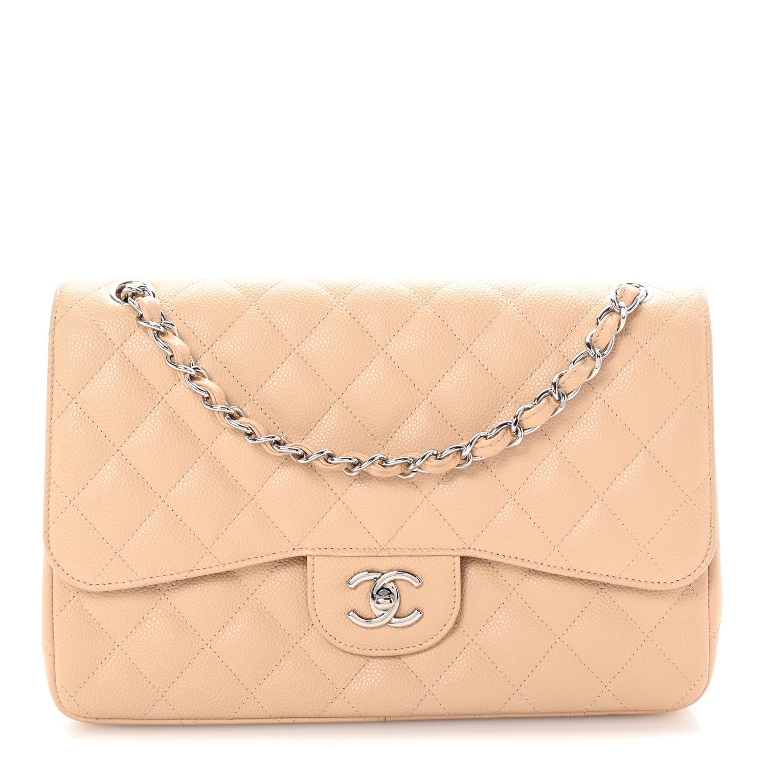 Chanel Caviar Quilted Jumbo Double Flap Light Beige 1 of 10