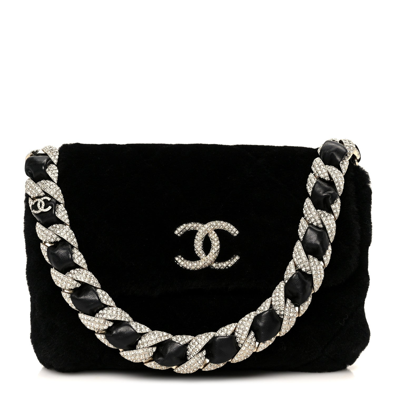 Chanel Shearling Lambskin Crystal Strass Flap Black 1 of 11