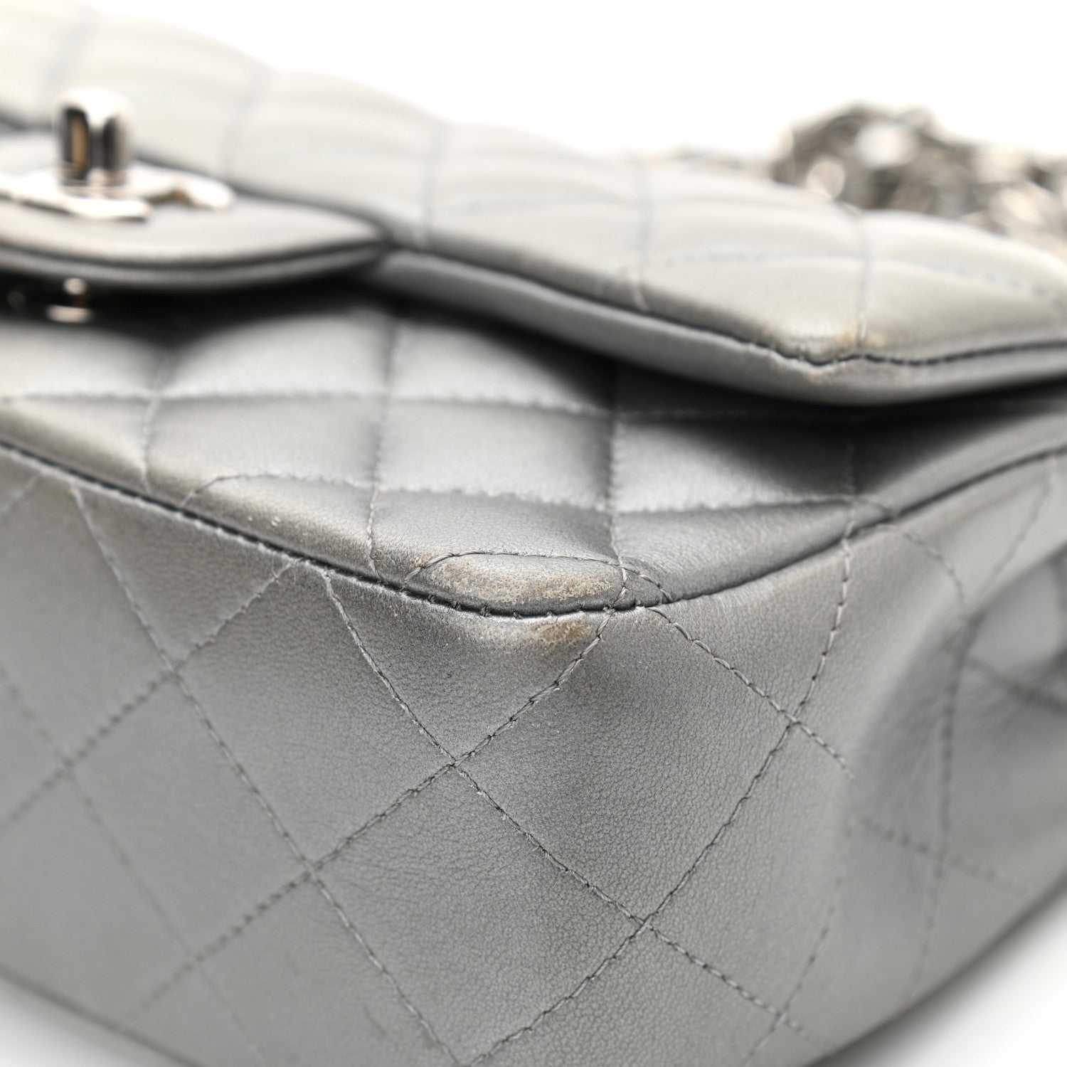 Chanel Metallic Lambskin Quilted Mini Rectangular Flap Silver 11 of 14