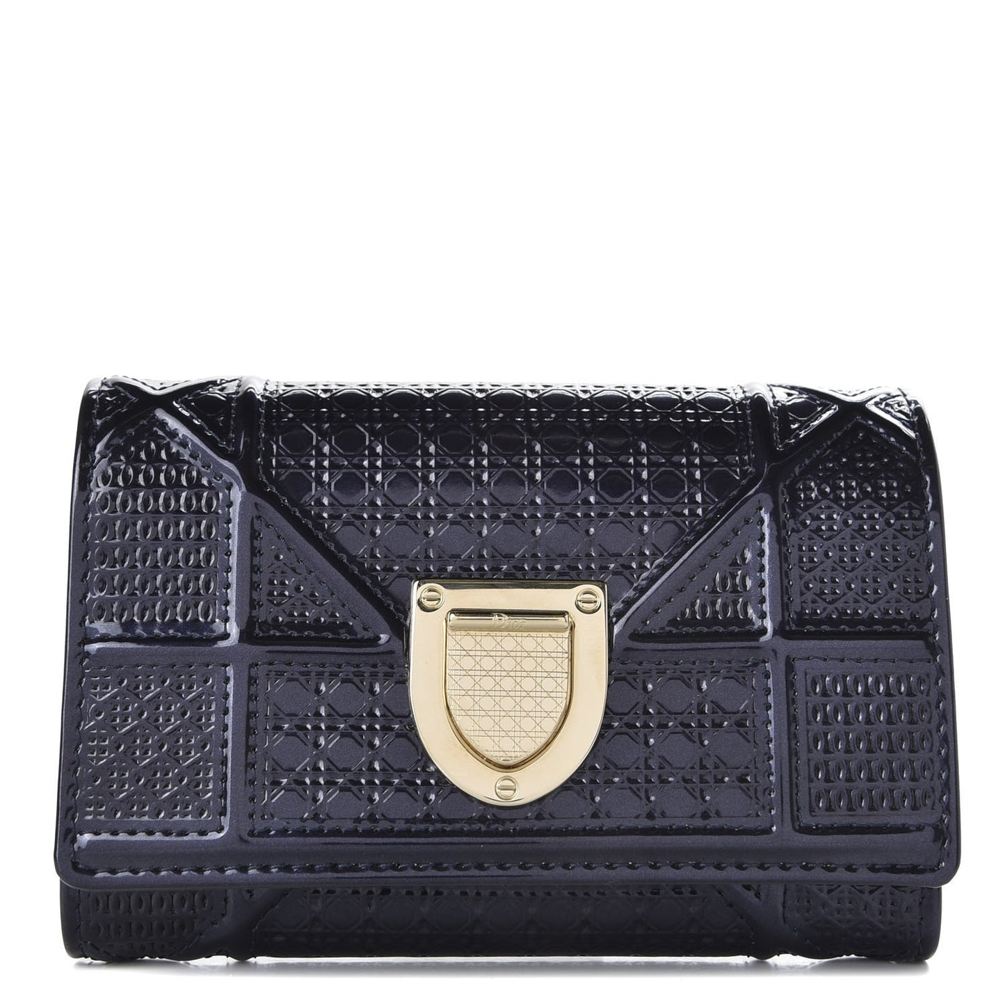 Metallic Patent Micro-Cannage Diorama Elancee Wallet Dark Blue