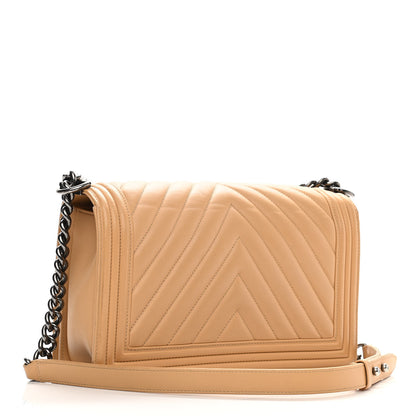 Chanel Calfskin Chevron Quilted New Medium Boy Flap Beige 2 of 15