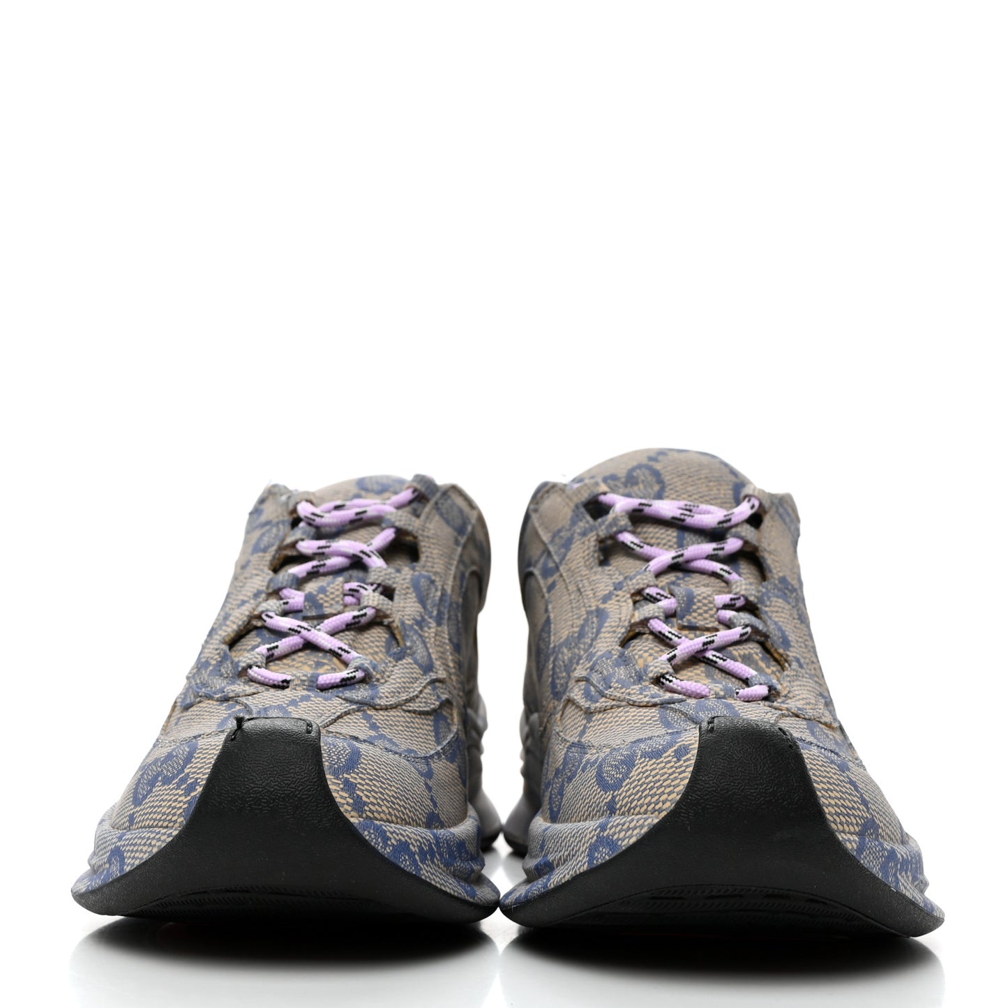 Ultralight Plume Calfskin Monogram Printed Womens Gucci Run Sneakers 37.5 Beige Blue