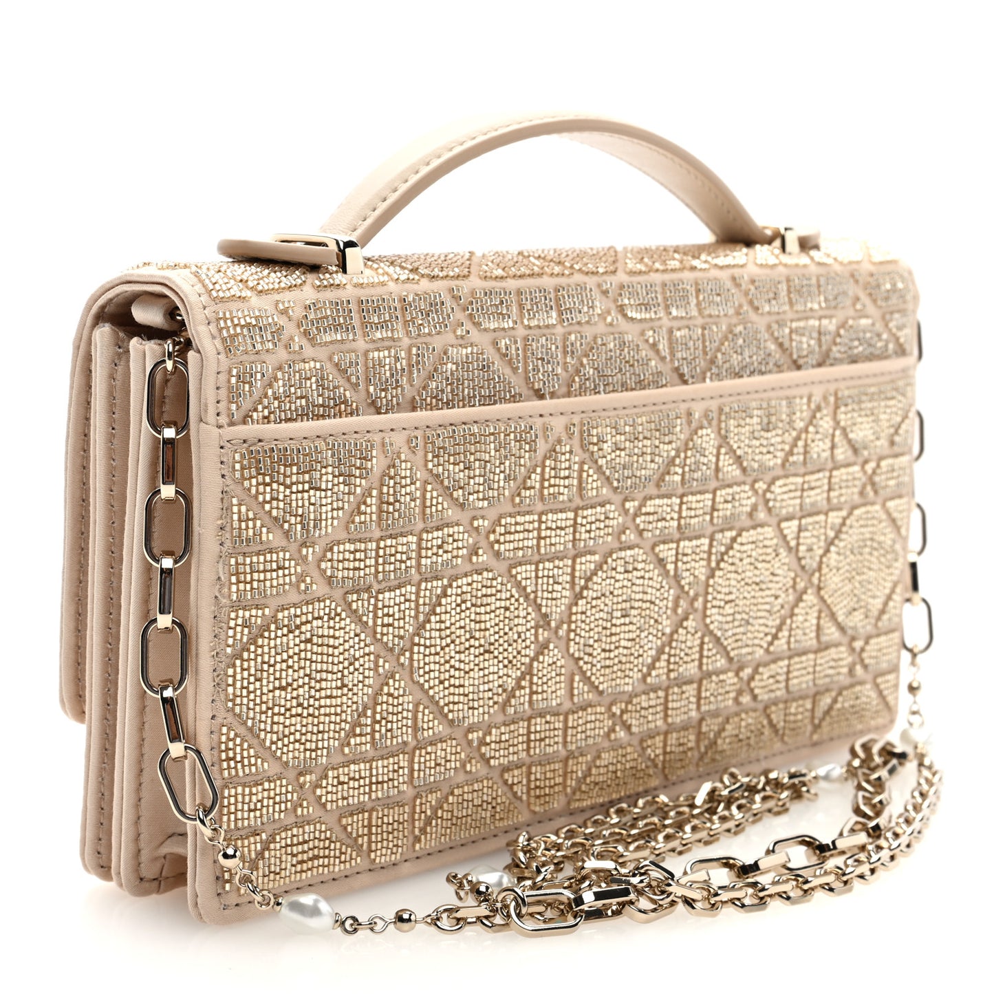 Calfskin Technical Fabric Beaded Embroidered Cannage Mini My Dior Top Handle Clutch Caramel Beige