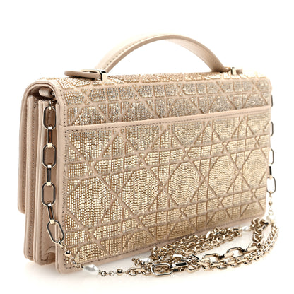 Christian Dior Calfskin Technical Fabric Beaded Embroidered Cannage Mini My Dior Top Handle Clutch Caramel Beige 3 of 9